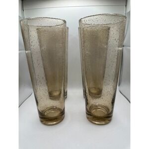 Hand Blown Seeded Amber 8 inch‎ Bar Beer Glasses Set of 4 Excellent Condition